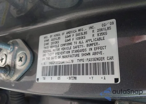 2009 Honda Accord 2.4 Ex-L from USA, damaged, VIN 1HGCP268X9A114579